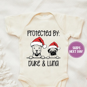 Christmas Baby Gift, Protected By Dog Onesie®, Protected By Pets Onesie®, Newborn Baby Gift, Personalized Baby Onesie®, Christmas Dogs