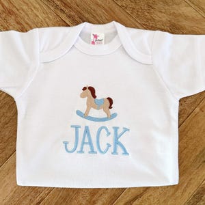 Embroidered Name Onesie®, Embroidered baby Onesie®, Newborn Baby Gift, Rocking Horse Onesie®, Baby Boy Onesie®, Baby Shower Gift, Boy Gift
