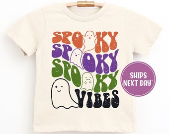 Spooky Vibes Toddler Shirt: Retro Halloween Ghost Tee