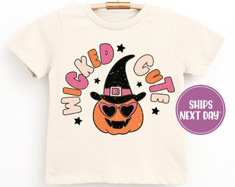 Wicked Cute Pumpkin Toddler Shirt, Retro Halloween Tee