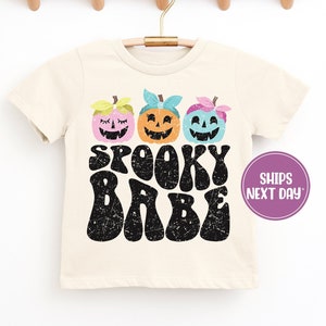 Spooky Baby Kleinkind Shirt, Mädchen Halloween Shirt, Retro Halloween Kinder Shirt, Halloween Shirts für Mädchen, niedliches Kürbis Tee