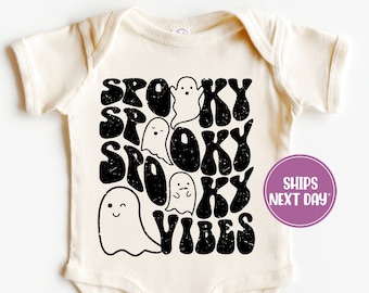 Spooky Spooky Vibes Onesie®, Halloween Onesie®, Retro Halloween Onesie®, Natural Onesie®, Cute Ghost Halloween Onesie®, Ghost Halloween