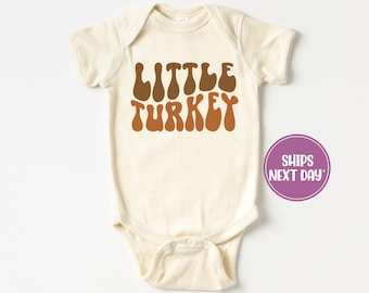 Little Turkey Onesie®, Thanksgiving Onesie®, Retro Thanksgiving Long Sleeve Onesie®, Little Turkey Wavy Onesie®, Natural Baby Onesie®