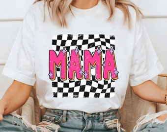 Retro Mama Shirt, Mom Shirt, Checkerboard Mama Shirt, Mom Gift, Mother's Day Gift, Gift for Mom, Trendy Mama Shirt