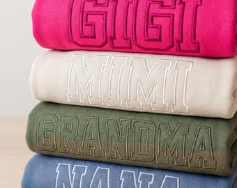 Custom Grandma Sweatshirt, Embroidered Gigi Varsity Name, Mother's Day Gift