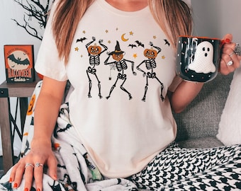 Dancing Skeleton Pumpkin Halloween Shirt - Spooky Fall Tee