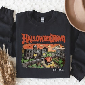Halloweentown-tröja: Retro Halloween-tröja, höstmode Black