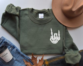 Skeleton Hand Halloween Sweatshirt: Comfort Colors Fall Shirt