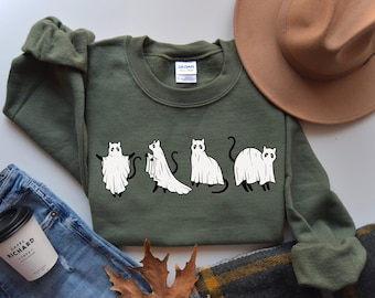 Cat Ghost Halloween Sweatshirt: Comfort Colors Fall Shirt