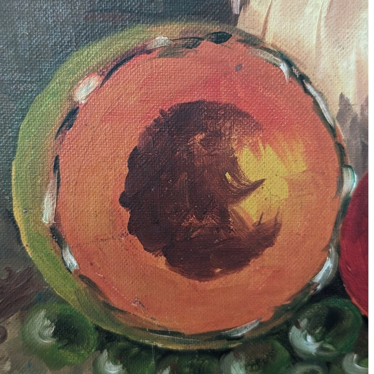 サイン入りフルーツとワイン オリジナルヴィンテージ 額入り油絵、OOAK