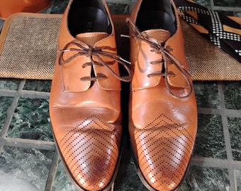 Kenneth Cole Reaction Last Laugh Cognac Oxford Shoes Mens 10.5M Leather Chevron