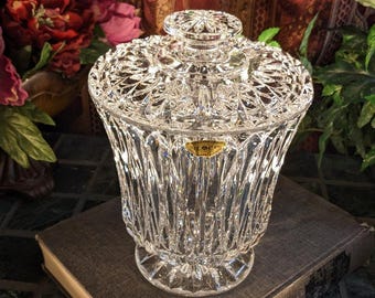 Barattolo vintage in cristallo al piombo tagliato pesante da 25 cm con coperchio, ideale per biscotti, dolcetti, snack per animali domestici, ghiaccio, articoli da bar, regalo di lusso, intrattenimento, decorazione.