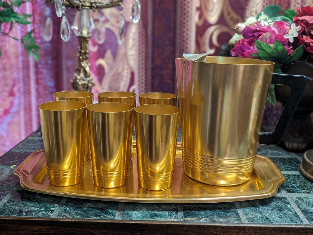 Vintage Mid-century Gold Iced Tea Set With Tray - Etsy