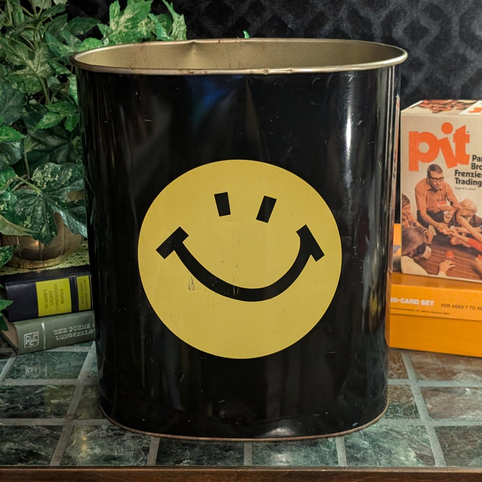 Vintage 1960s-70s Groovy Yellow Smiley Face Black Metal Waste