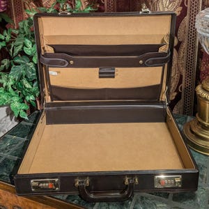 Porte-documents en cuir marron chocolat foncé vintage des années 1980 avec organiseur, Sears 8098