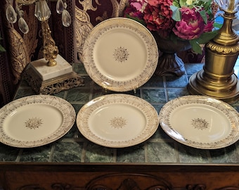 Set of Four Vintage Stetson Dinner Plates with 22k Gold Accents