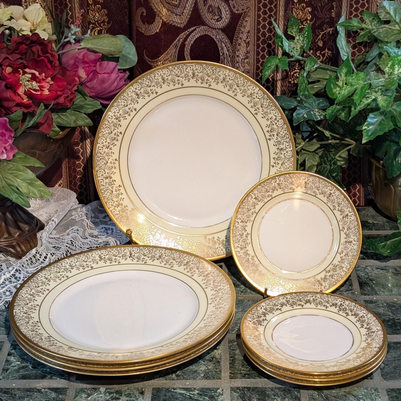 White and gold porcelain dinnerware sets - Etsy 日本