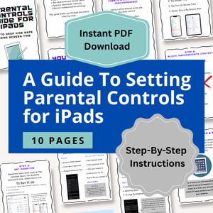 Peut inclure: Un guide numérique intitulé "A Guide To Setting Parental Controls for iPads" avec des instructions étape par étape. Le guide est un téléchargement PDF et comprend des informations sur la configuration du temps d'arrêt, le blocage du contenu, etc. Le guide compte 10 pages.