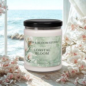 Sea Salt Orchid Soy Candle | Ocean Floral Scented Candle | Fresh Clean Burn Jar | Gift for Her | Beachy Home Fragrance | Wick & Bloom