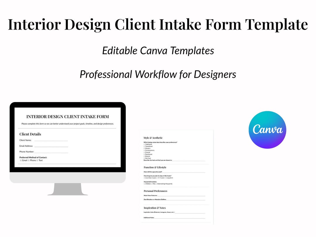 Interior Design Client Intake Form | Editable Canva Template | Designer ...