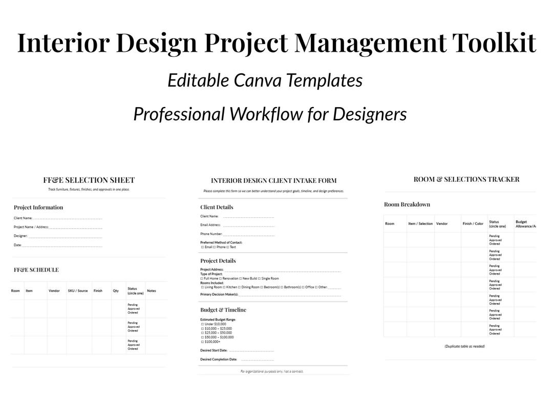 Interior Design Project Management Toolkit | Editable Canva Templates ...
