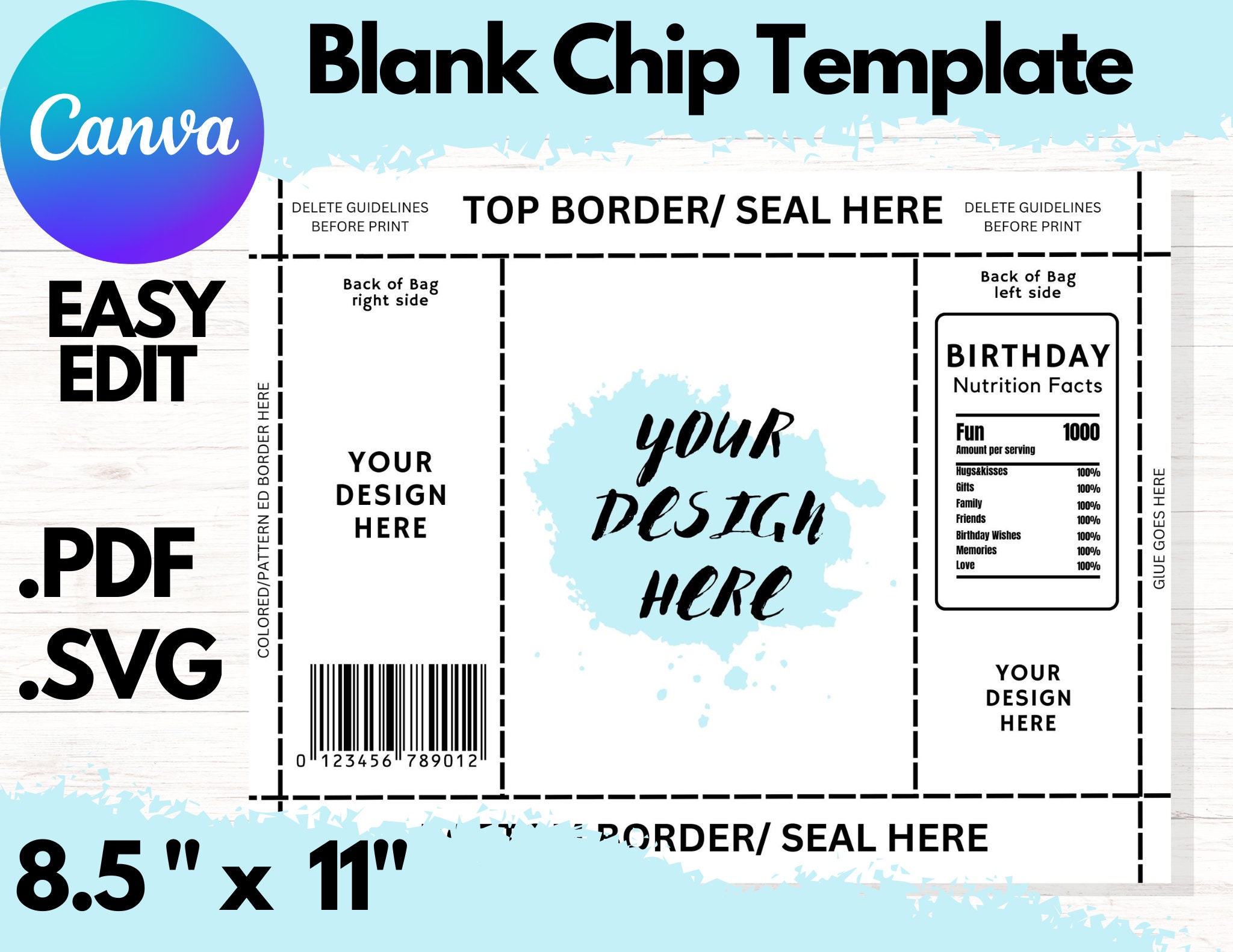Blank Chip Bag Template Canva PDF and SVG Instant Download - Etsy Canada