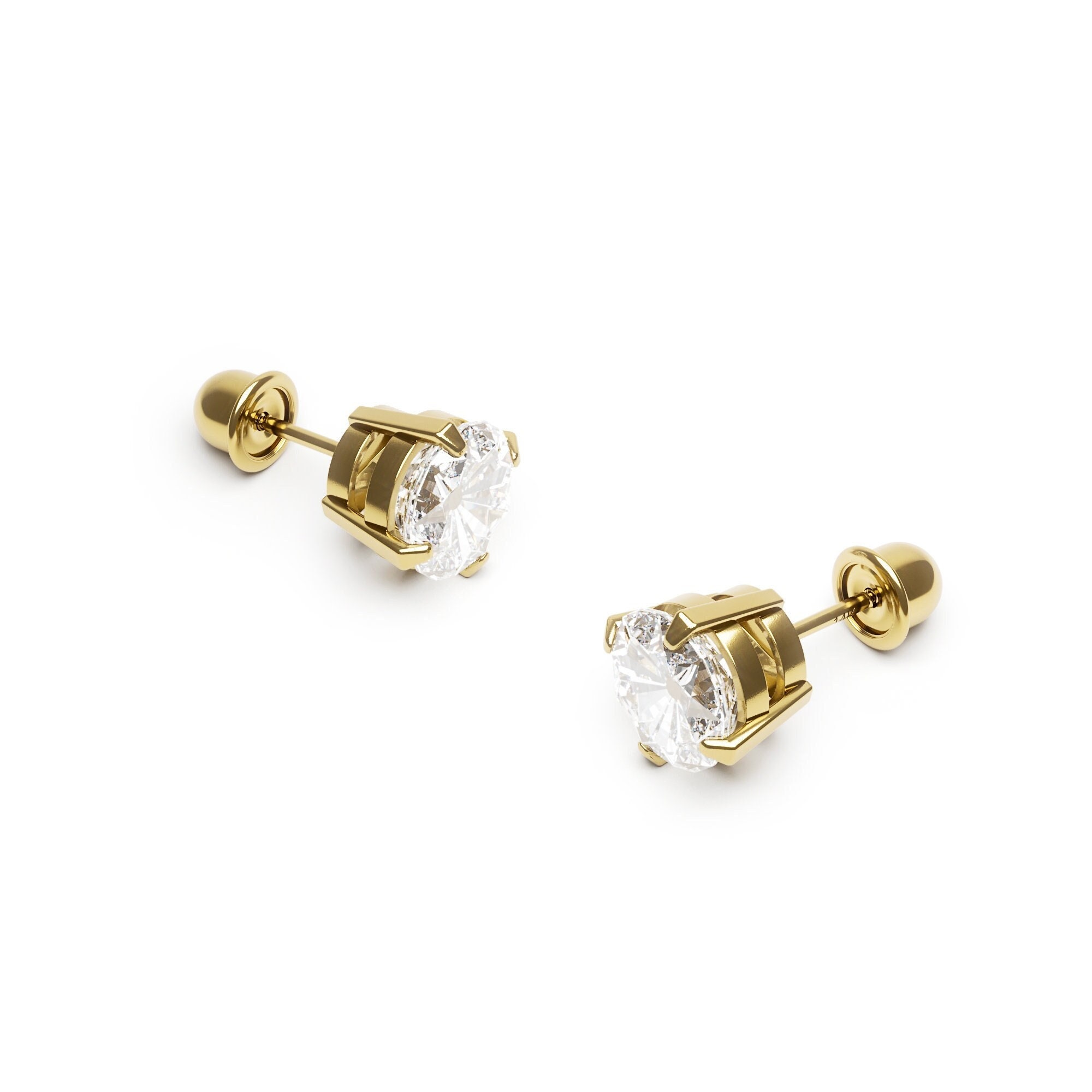 Square Diamond Stud Earrings Basket Setting In 14K White Gold - DY1