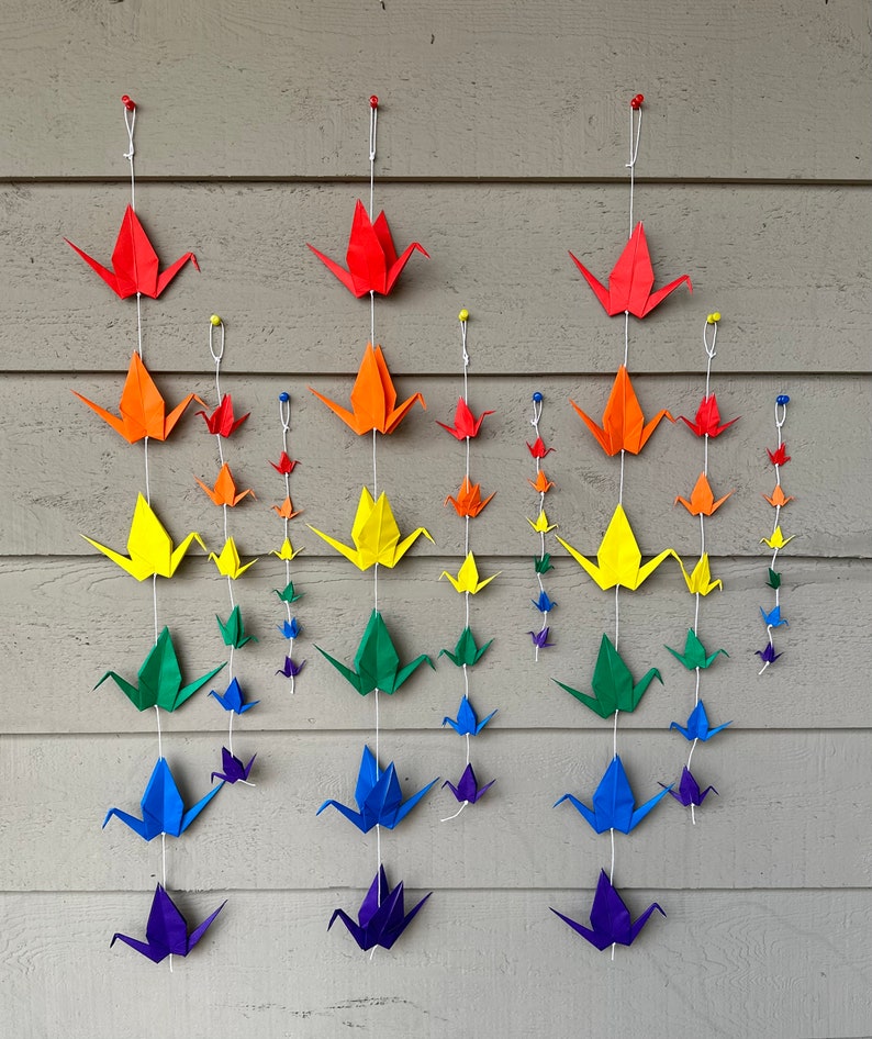 String of Rainbow Paper Cranes image 1