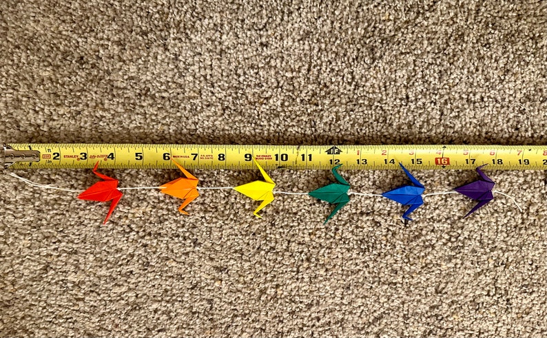 String of Rainbow Paper Cranes Medium cranes 3 inches
