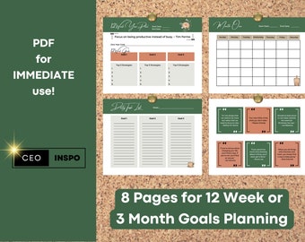 3 Month Planner and 12 Week Goal Setting for Entrepreneurs, Students and Small Business Owners. Cottagecore Digital Download for Print.