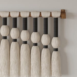 Large Macrame Wall Tassel Decor, Handmade Boho Wall Hanging, Pinewood Rod Headboard, Sculptural Fiber Art, Modern Home Bohemian Tapestry
