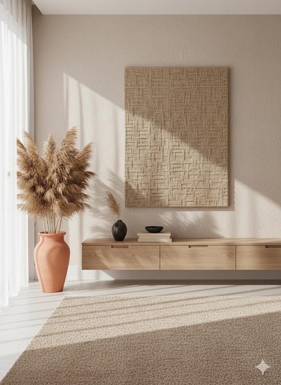 Aaron | Large Jute Fiber Art Wall Panel | Woven Textured Boho Home Decor