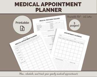 Medical Appointment Planner Printable: Provider Tracker, Calendar (PDF)