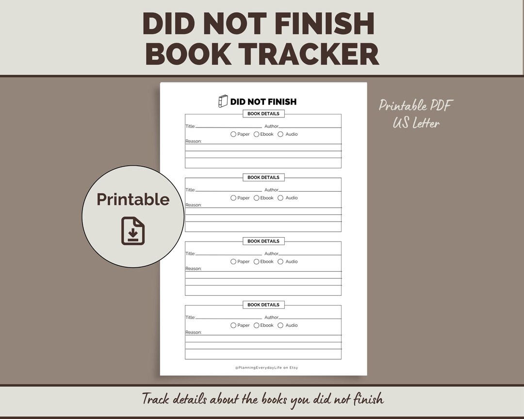Did Not Finish Printable Book Tracker PDF: Unfinished Books Log - Etsy