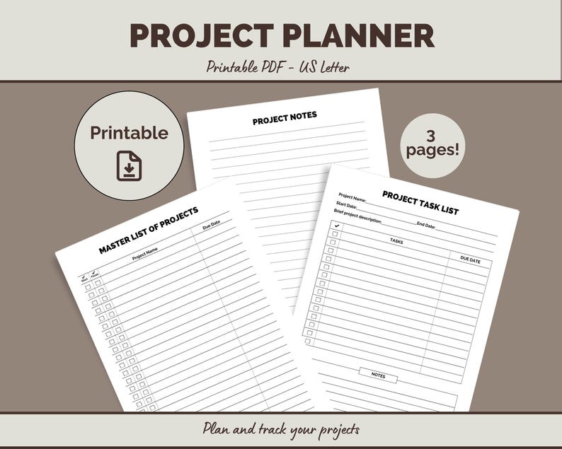 Project Notes And Task Sheet Project Planner Printable PDF: Project Tracker Task List Notes - Etsy