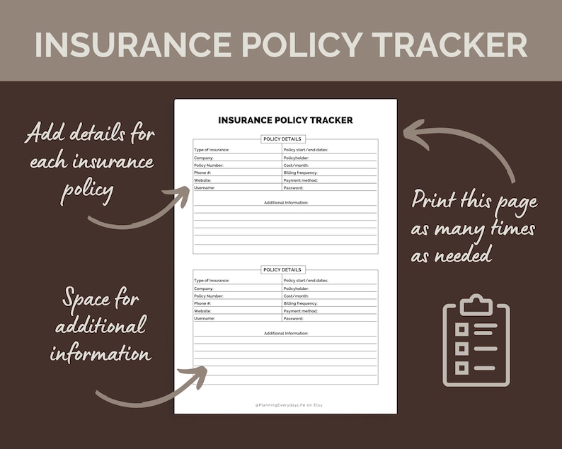 Policy Tracker Examples Insurance Policy Tracker Printable PDF - Etsy