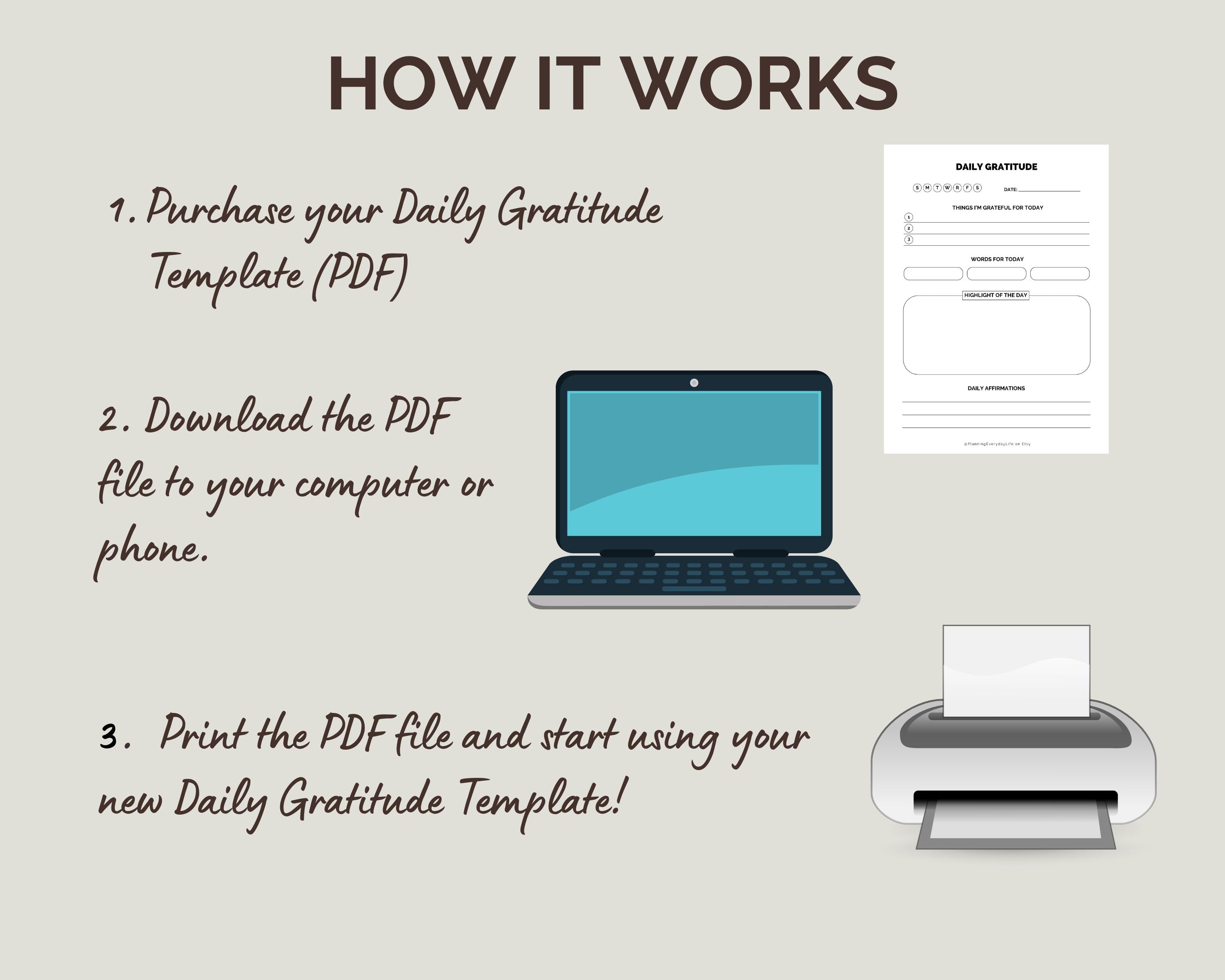 Daily Gratitude Journal Printable Template PDF: Affirmations, Words of ...
