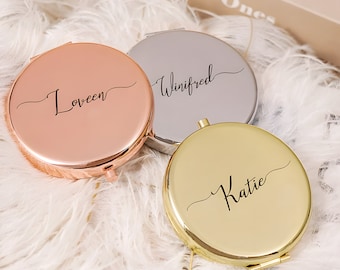 Specchio tascabile compatto personalizzato / Regalo personalizzato per ballerini e damigelle d'onore / Oro, oro rosa, argento / Confezione regalo opzionale