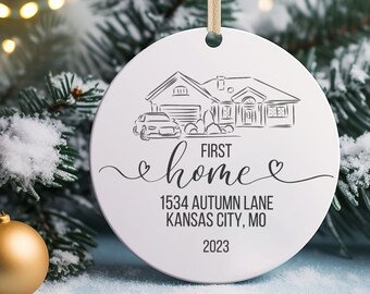 First Home Personalized Ceramic Ornament with Address, Housewarming Gift for New Family Home, Customize with Address and Year