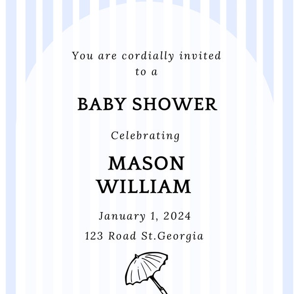 Blue Striped Simple Baby Shower Invitation Template