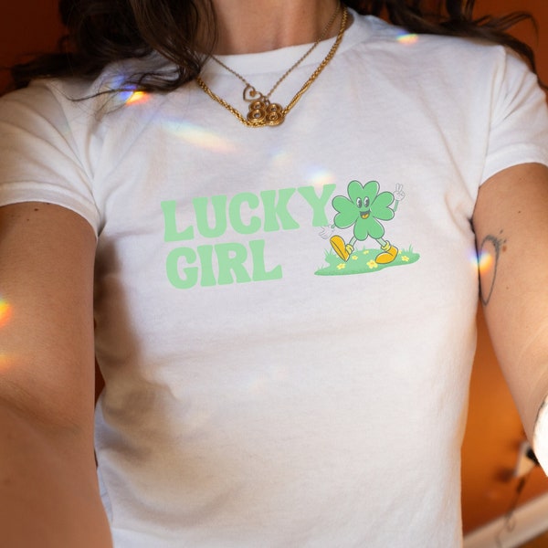 Lucky Girl Baby Tee, St Patricks Day Tshirt, Lucky Girl Syndrome, Irish Baby Tee, 90s Tshirt, St Paddys Day, Y2k Top, Lucky you, Shamrock
