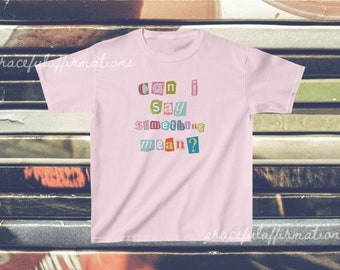 ¿Puedo decir algo malo bebé camiseta divertido gráfico top Y2k bebé camiseta Scrapbook camiseta de la niñez Gen Z regalo para las mujeres Rainbow Downtown chica