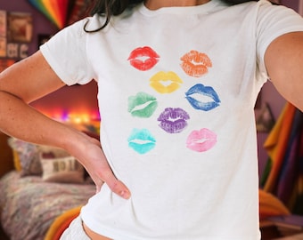 Pride Baby Tee, Queer Crop Top, Gay Pride Flag Shirt, LGBT Shirt, Y2k Baby Tee, Discreet Pride Shirt, Pride Month Tee, Rainbow, Trans Shirt