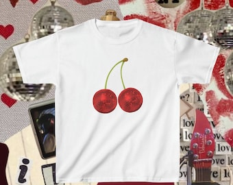 Disco Cherry Baby Tee, Graphic Baby Tee, Y2k Baby tee Women, Vintage Graphic Tee, Coquette Baby Tee, Disco Ball Shirt, 2000s Fashion