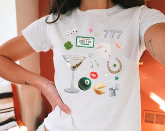 St Patricks Day Baby Tee, Y2k Graphic Baby Tee, Girlhood Collage, Coquette shirt, Lucky Shirt, 90s Baby Tee, Lucky Girl Syndrome, Irish