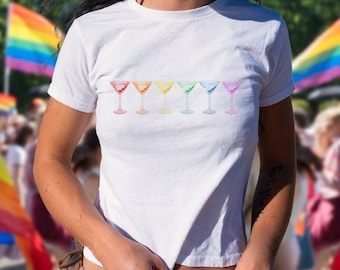 Pride Baby Tee Martini Shirt Subtle Pride Shirt Y2k Baby Tee Rainbow T-Shirt 90s Crop Top Protect Trans Kids Graphic Tee Gay Pride Month