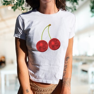 Disco Cherry Baby Tee, Graphic Baby Tee, Y2k Baby tee Women, Vintage Graphic Tee, Coquette Baby Tee, Disco Ball Shirt, Mirror ball tshirt