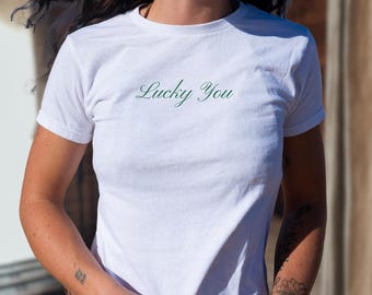 St Patricks Day Baby Tee, Lucky Tee, Y2k Baby Tee, Coquette Shirt, St Pattys Day Tee, Lucky Shirt, 90s Baby Tee, Lucky Girl Syndrome, Irish