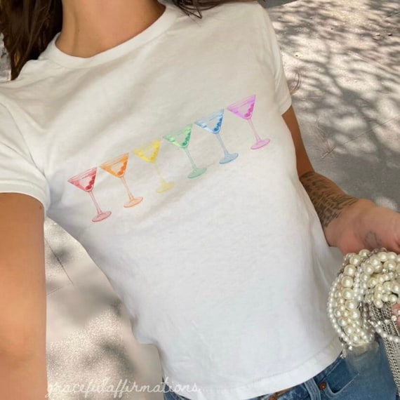 Pride Baby Tee, Martini Shirt, Subtle Pride Shirt, Y2k Baby Tee, Rainbow T-Shirt, 90s Crop Top, Protect Trans Kids, Queer Baby Tee, LGBT