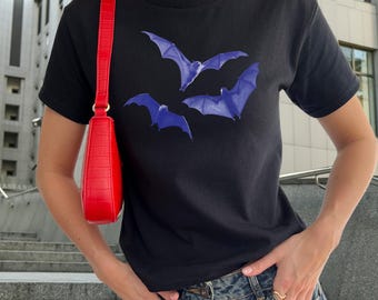 Fledermäuse Y2k T-Shirt, 90er Jahre Baby T-Shirt, y2k Baby T-Shirt, Fledermaus Liebhaber Geschenk, Retro Halloween, Grunge Shirt, Gothic Top, Vintage Grafik T-Shirt